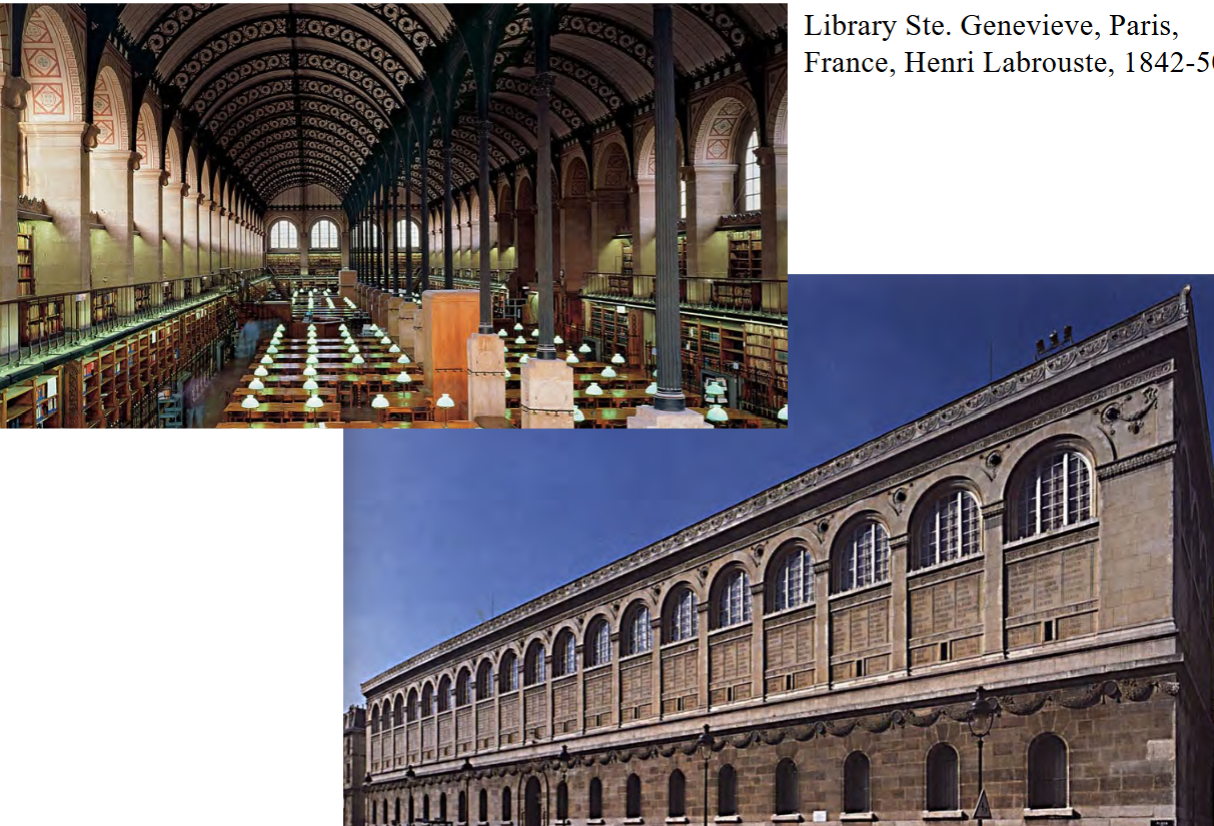 <p><span style="font-family: Aptos, sans-serif">Where did Henri Labrouste go to school, and how does the Library of Ste. Genevieve express the ideals of the school?</span></p>