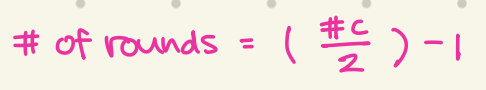 <p>#of rounds = (number of carbon/2) - 1</p>