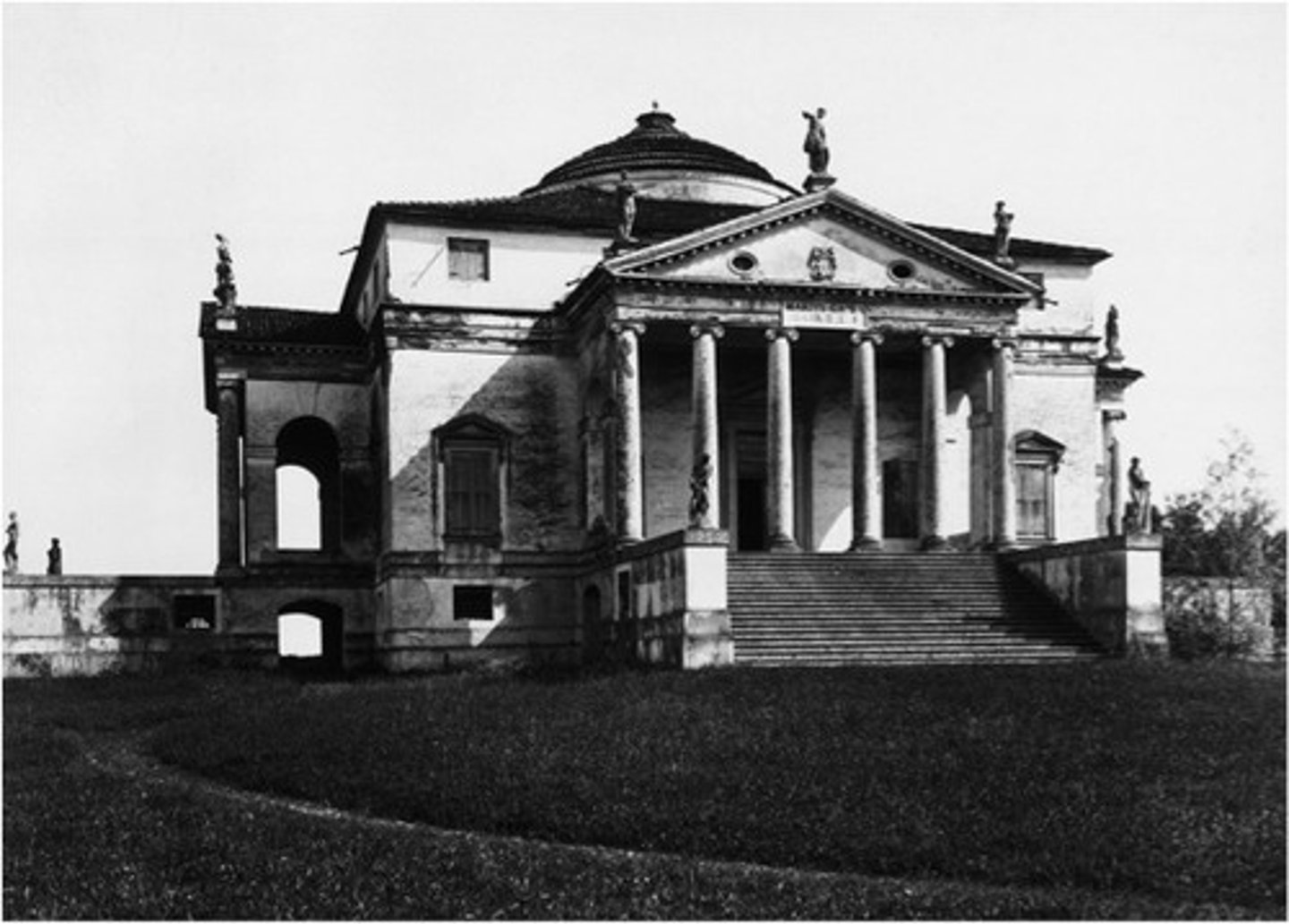 <p>1500 Vicenza, Italy</p><p>Palladio</p><p>supreme example of theoretically inspired design (completely symmetrical, elements all governed by proportional relationship, turned house into temple)</p>