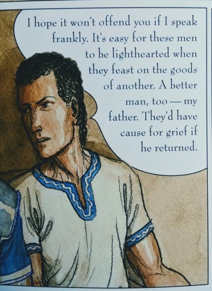 <p>Son of Odysseus and Penelope. Goes to search for information of his father.</p>
