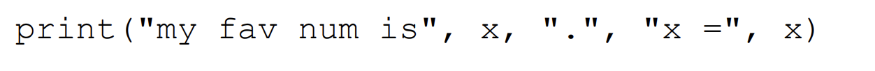 <p>automatically adds a space between two things (not everything needs to be a string) </p>