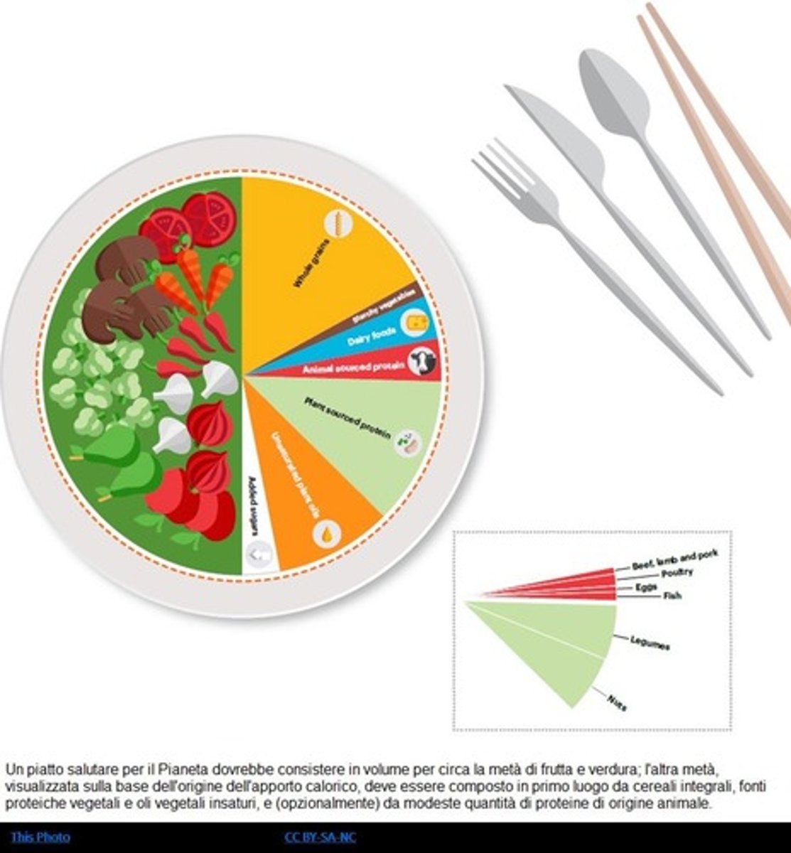<p>50% vegetables and fruit, 50% whole grains, plant protein sources, unsaturated oils, and optionally modest amounts of animal protein.</p>