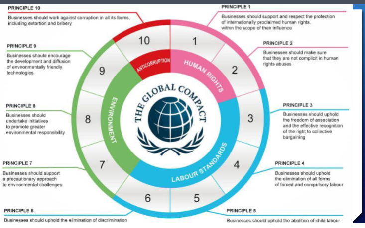 <p></p><ul><li><p>human rights, labor, environment, and anti-corruption + find opportunities</p></li></ul><p></p>