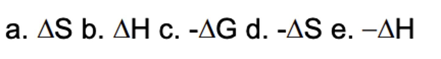 <p>Which sign/parameter shows an exergonic process?</p>