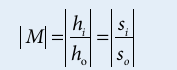 <p>ratio of size/height of the image formed by the object and the size/height of the object itself</p><p>if greater than 1, the image is enlarged</p><p>if less than 1, image is reduced</p>