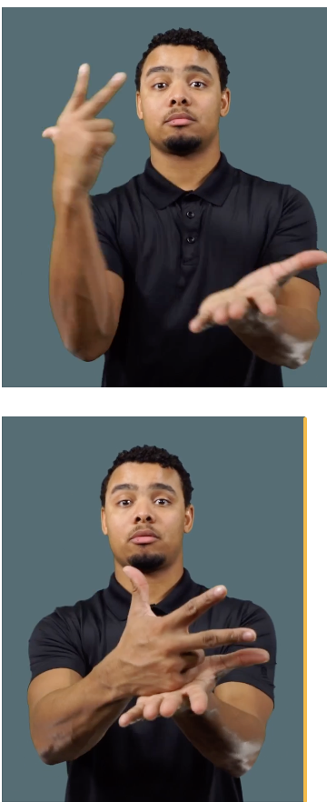 <p>Use “3” handshape with left hand; left handshape taps right open palm <strong>once</strong></p>