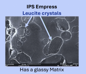 <p><mark data-color="yellow" style="background-color: yellow; color: inherit;">35-45% Leucite crystals</mark> by volume, makes it <mark data-color="yellow" style="background-color: yellow; color: inherit;">50% toughe</mark>r (resistance to defect propagation) than Feldspathic</p><p><strong>Ex.</strong> IPS Empress, good for veneering and improved strength </p>