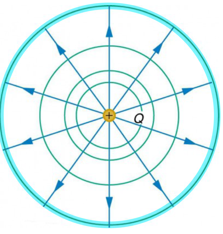 <p>indicate the electric potential at any given point around a charge in an electric field </p>