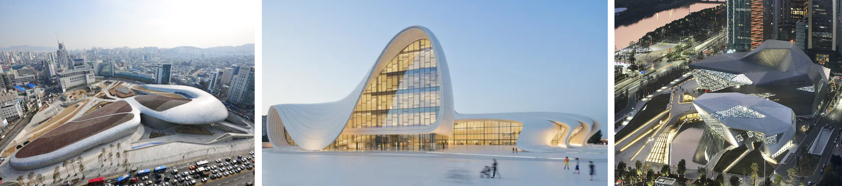 <ul><li><p><span>contemporary avant-garde architecture, promoted as a successor to Modern and Postmodern architecture. </span></p></li><li><p><span>based on the constraints in a parametric equation, hence relying heavily on programs, algorithms, and computers to manipulate equations for design purposes</span></p></li><li><p><span>works by <strong>Zaha Hadid:</strong></span></p><ul><li><p><strong>Dongdaemun Design Plaza</strong></p></li><li><p><strong>Heydar Aliyev Center</strong></p></li><li><p><strong>Guangzhou Opera House</strong></p></li></ul></li></ul><p></p>