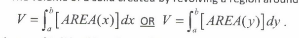 <p>A washer is created when there is space between the area that is being revolved and the axis about which it is being revolved around. AREA OF A WASHER = πR² - πr²</p>