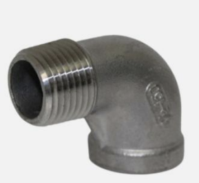 <p>A malleable iron fitting for threaded pipe, having a 45° or 90° bend with an outside thread on one and an inside thread on the other</p>