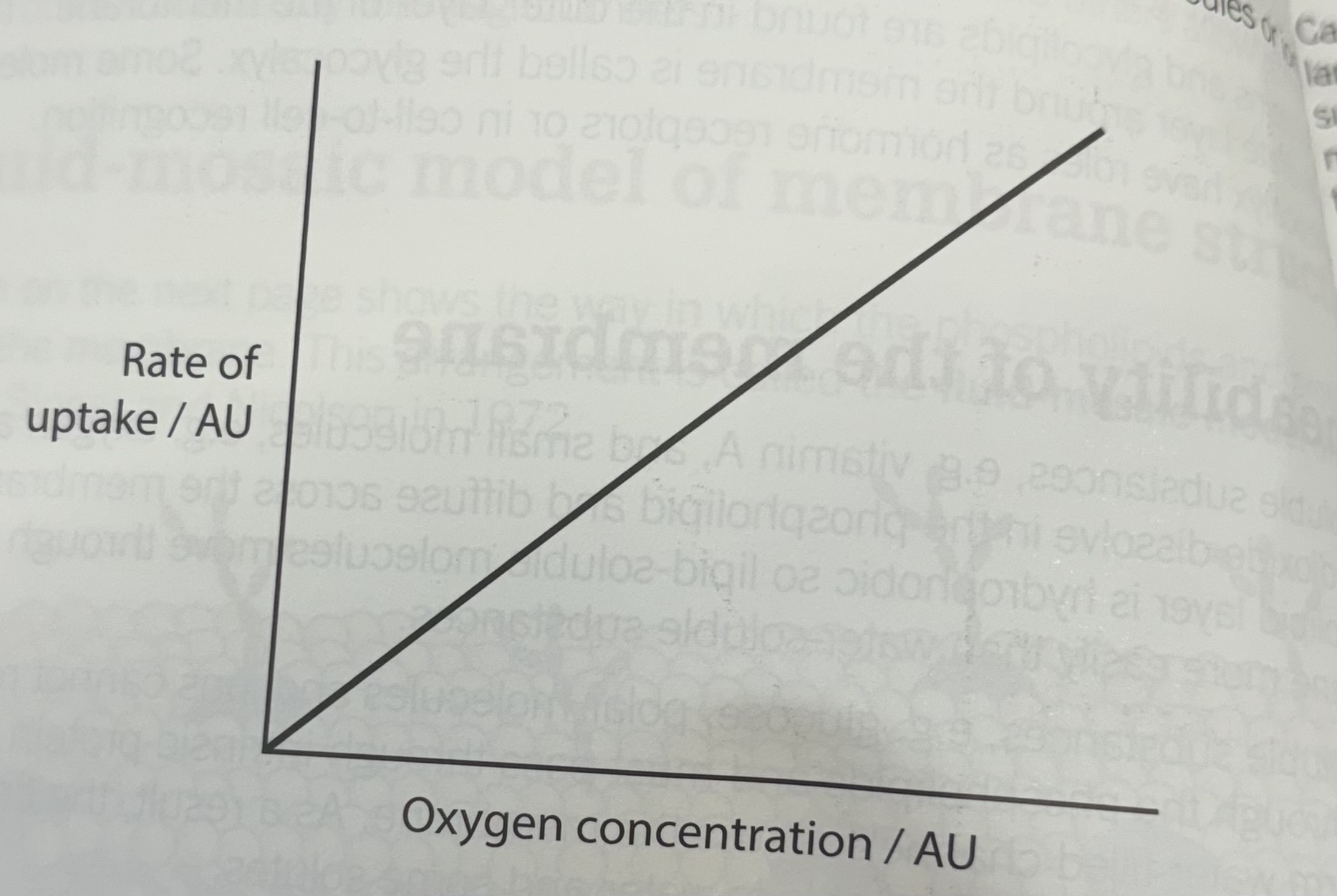 <p>Rate of uptake and oxygen concentration straight line</p><p>The rate of oxygen uptake into roots is directly proportional to its concentration</p>