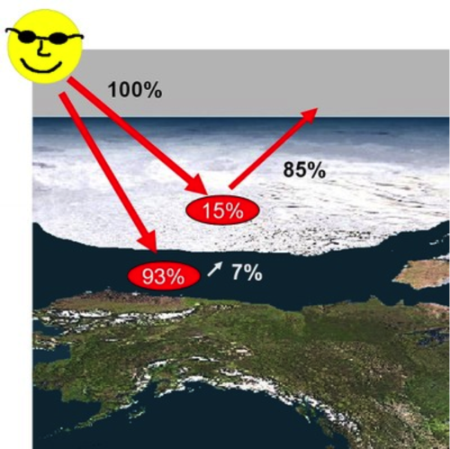 Snow and ice reflect solar insolation keeping temperatures cooler.