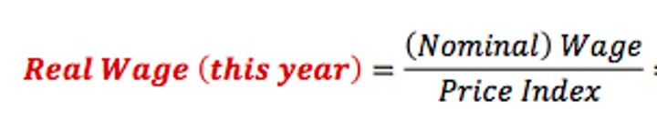 <p>Real Wage = Nominal Wage / Price Index (untouched, no multiplied by 100)</p>