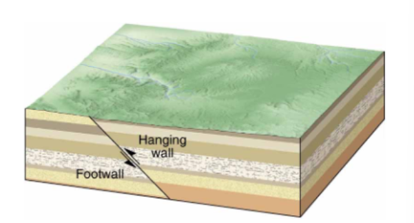 <p>A fault in which the hanging wall moves up, relative to the footwall</p>