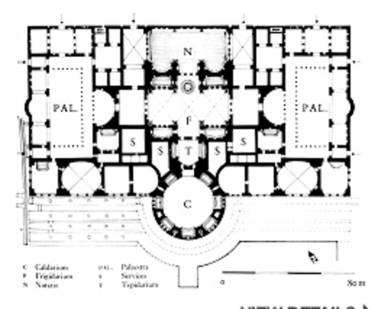 <p>an elaborate public bathing establishment of the ancient Greeks and Romans</p>