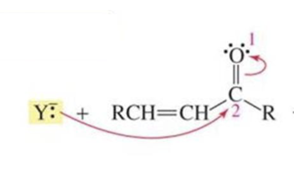 <p>What is formed with:</p><p>α,β-unsaturated aldehyde/ketone + STRONG nucleophile + H<sub>2</sub>O</p><p>(can have 1) NaBr4 then 2) EtOH</p>