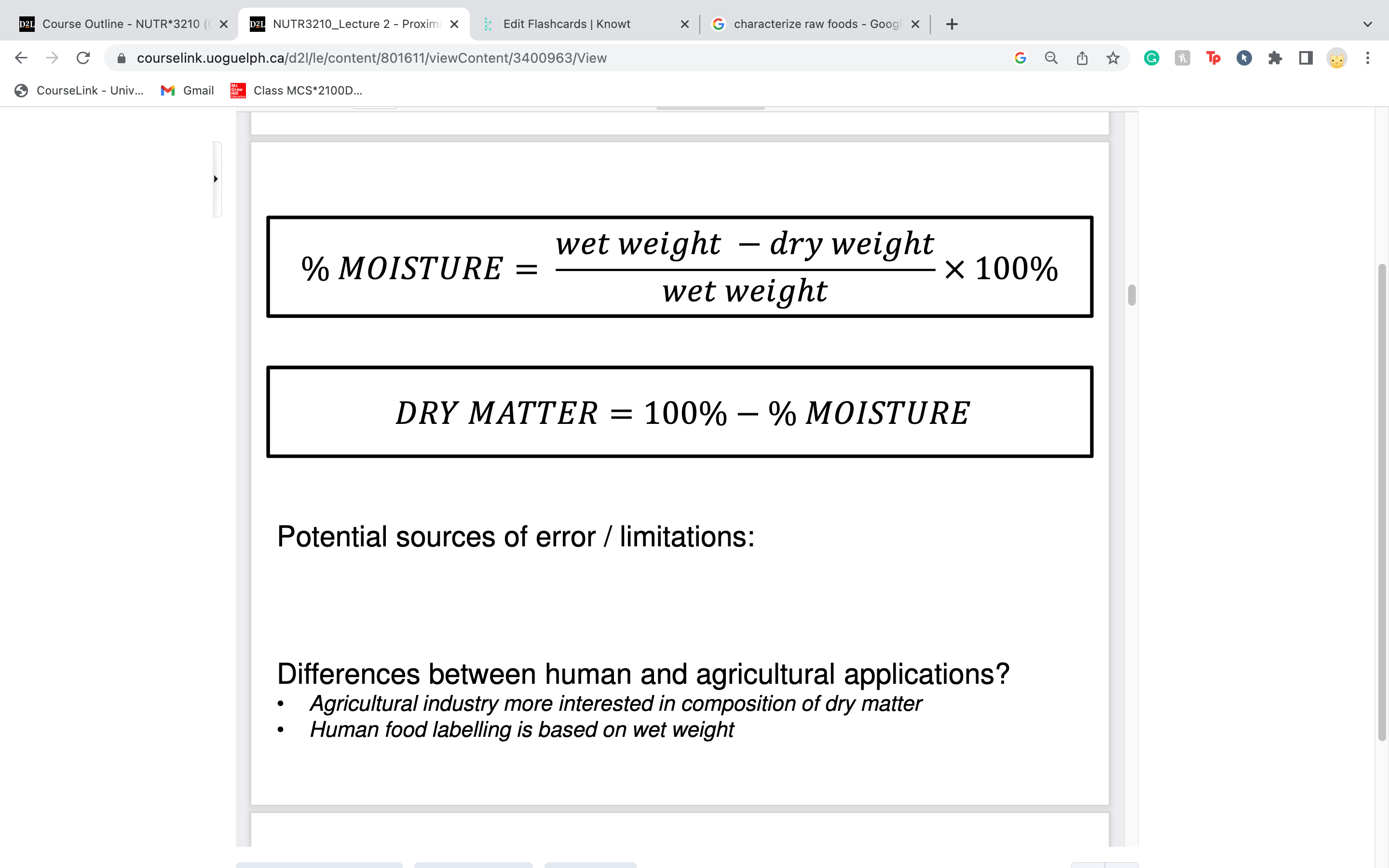 what are some potential sources of error/limitations when drying wet weigth