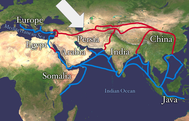 A connection of trade routes that stretched across East Asia, Central Asia, South Asia, Europe (Constantinople), and the Middle East. Luxury goods were traded and carried by horse and saddle. 
LO 1) The growth of networks of exchange affected the spread of religions. There was a lot of cultural exchange and merchants brought their cultural traditions to other places while traveling this route. 