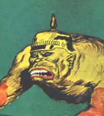<p><span>spiked helmet, gorilla-like body</span></p>