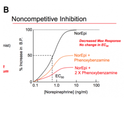 <p>Affect both binding and activity &amp; prevent agonist from achieving full effect by binding at a different site on protein</p><p></p><p>Affects maximum output</p><p>Affects efficacy but not potency</p>