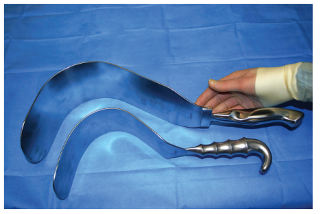 <p>Nickname: XL Deaver</p><p>Use: Retraction in deep planes, intestines, bowel and transplants </p><p>Features: Wide, thin, flat blunt blade, lamb or hollow grip</p>
