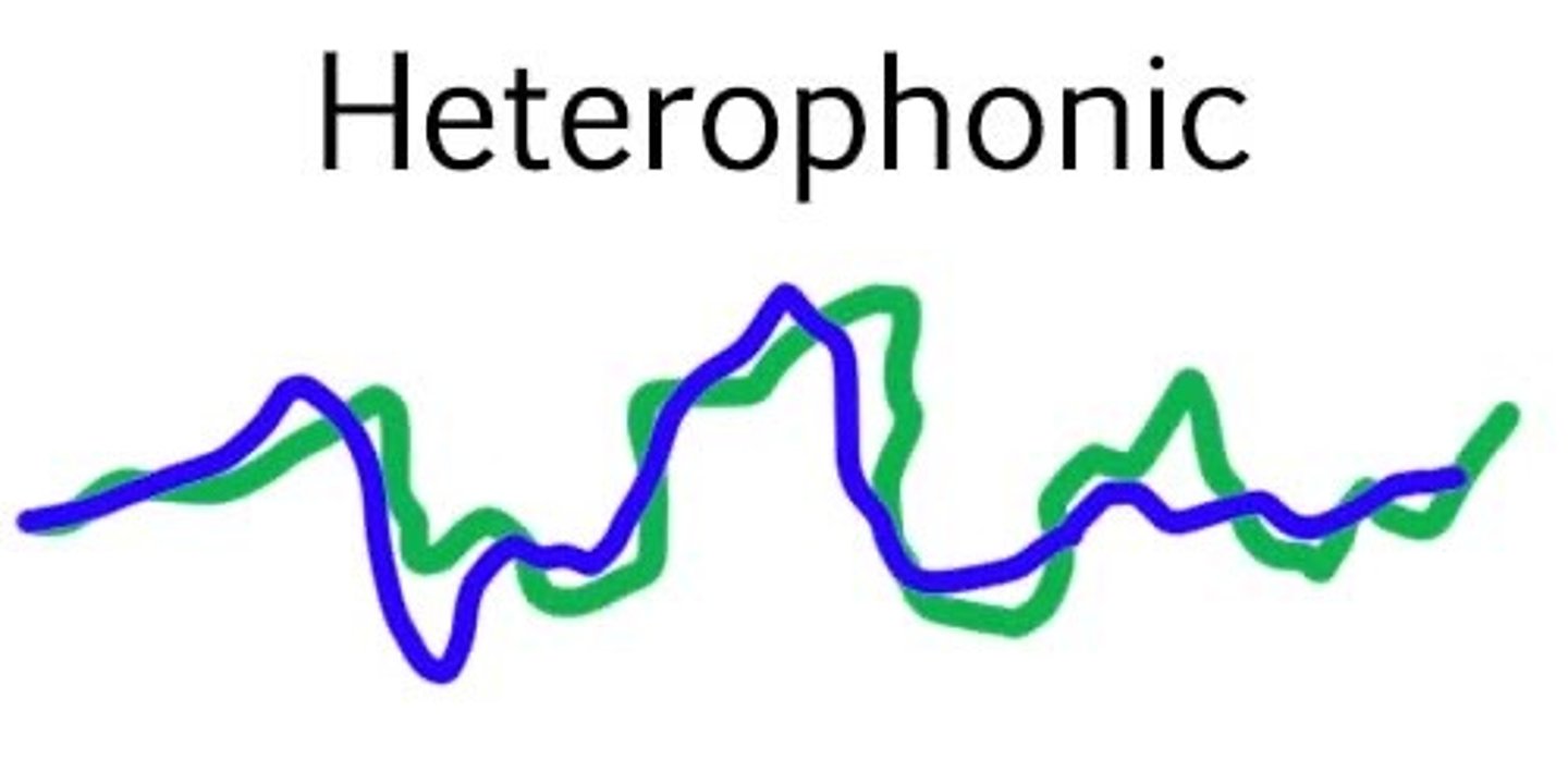 <p>music made up of lots of versions of the main tune</p>
