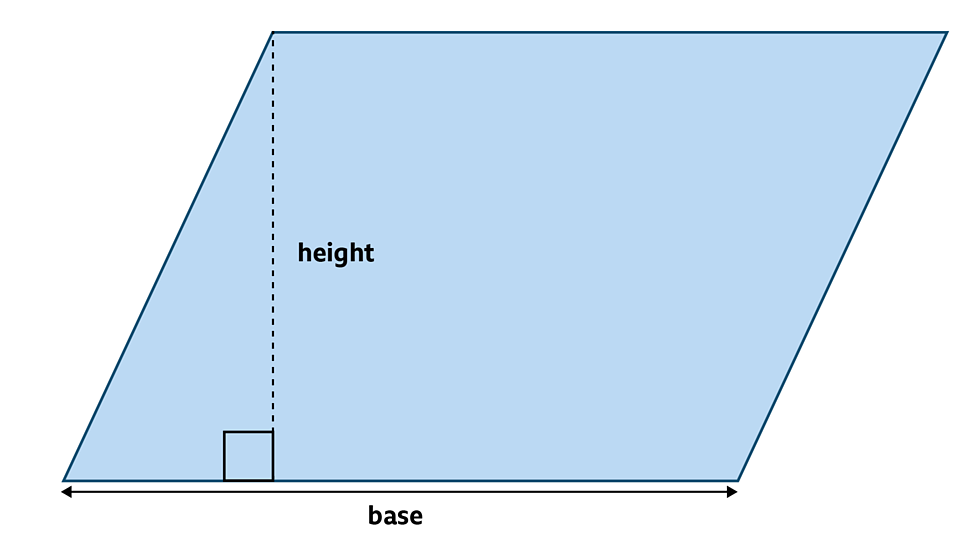 <p>base × <strong>perpendicular </strong>height</p>