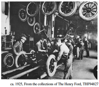 <p>The 1920s photograph above illustrates a production process that led to</p>