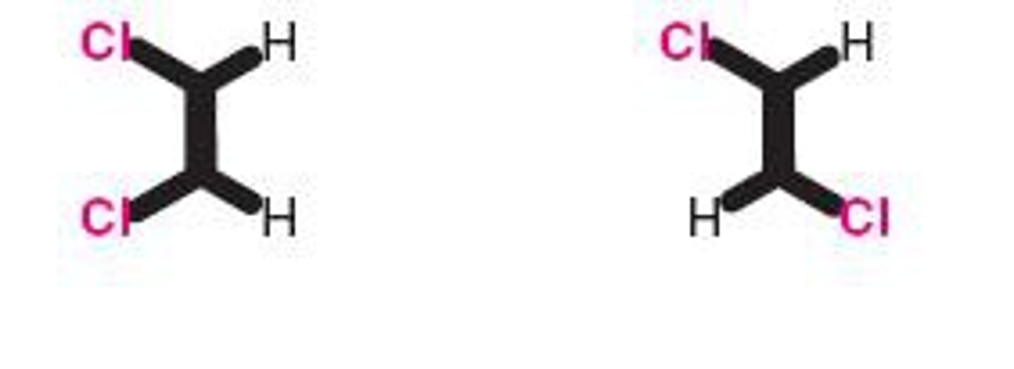<p>isomers with the same connectivity</p><p>molecules who are not mirror images of each other</p>