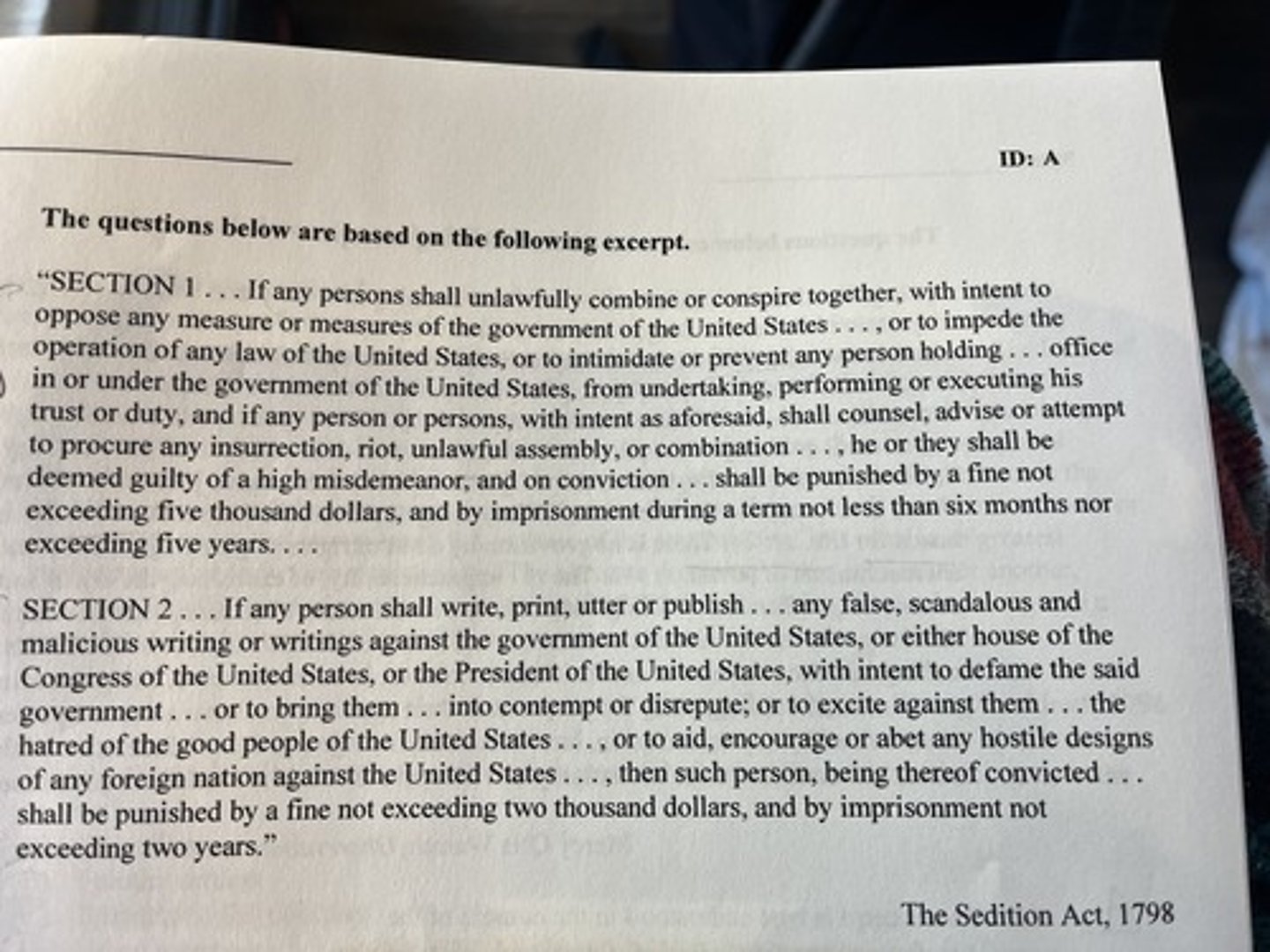 <p>the excerpt most clearly provides evidence for which of the following continuities in U.S. history?</p>