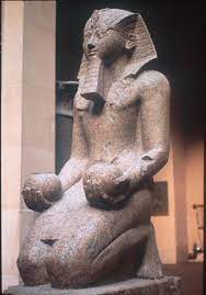 from the upper court of her mortuary temple, Deir el-Bahri, Egypt, 18th Dynasty
ca. 1473–1458 BCE. 
Red granite