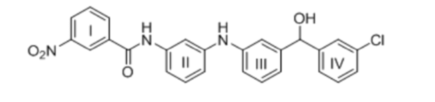 <p>54) Consider the tetracyclic aromatic compound drawn below, with rings labelled as I, II, III, and IV. Which of the four rings is least reactive in electrophilic aromatic substitution?</p>