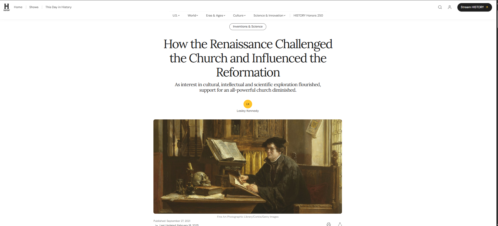 <p><strong>Source Information: </strong>"The Renaissance and Reformation", Educational Article, History.com Editors, 2018 </p><p><strong>Background:</strong> Written in 2018, this article introduces key figures and ideas from the Renaissance and Reformation and explains their long-term impact.</p>