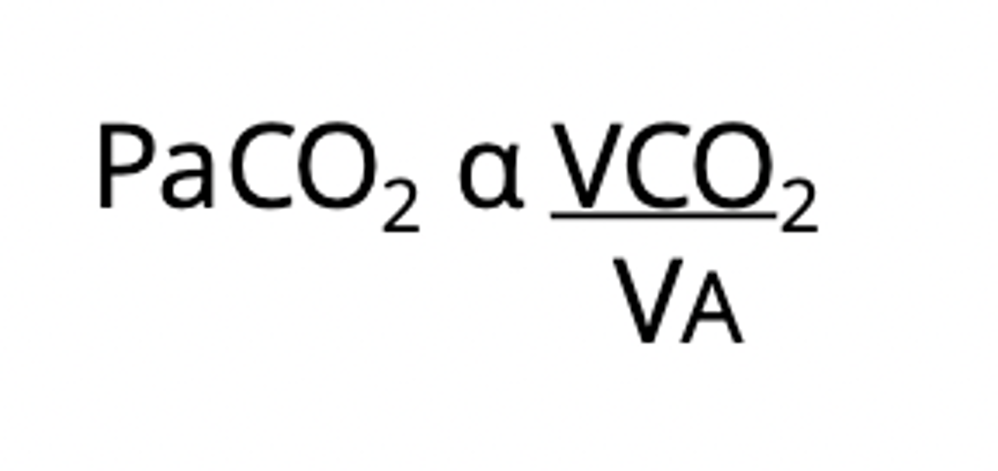 <p>PaCO2 (arterial partial pressure of CO2) is proportional to CO2 production over ventilation.</p>