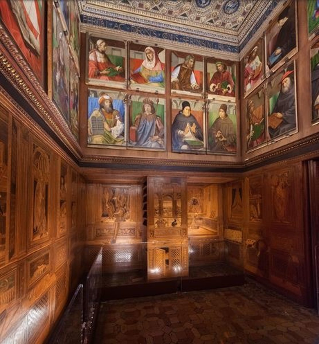 <p>1473-1476. Intarsia wood and oil on panel. Palazzo Ducale, Urbino, Italy</p><p>Subject: Demonstrates Frederico's active life and his contemplative life.</p>