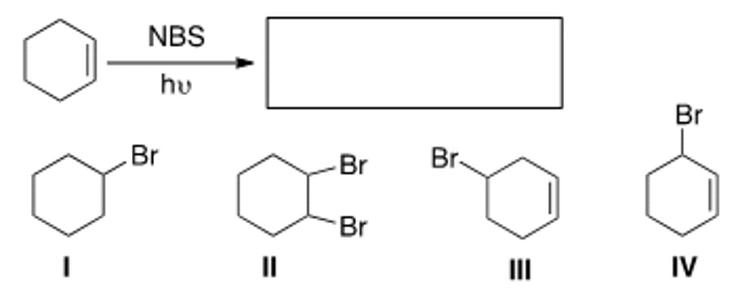<p>What is the product of the following reaction?</p><p>A) I B) II C) III D) IV</p>