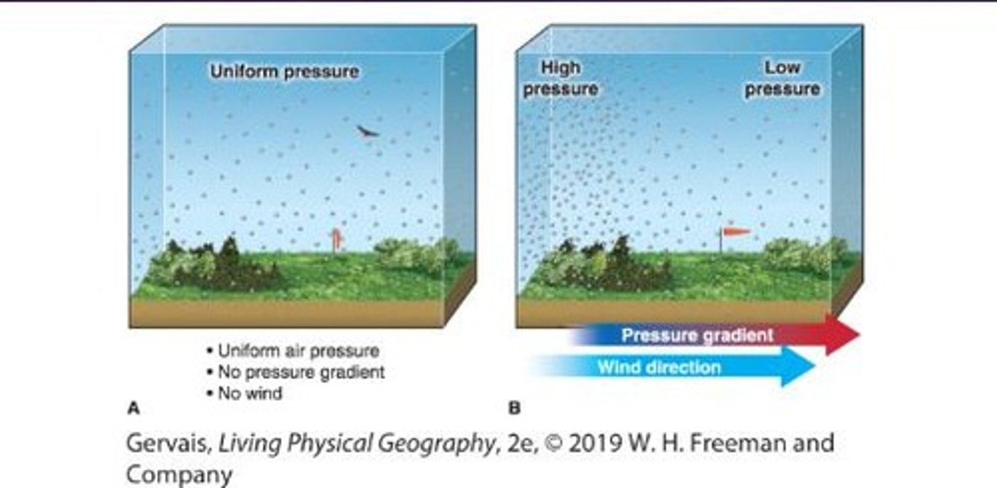 <p>The force resulting from horizontal differences in air pressure across Earth's surface.</p>