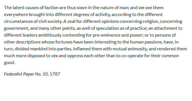 <p>In light of Madison’s description of factions, why might the Senate encourage open-ended debate (such as the filibuster)?</p>