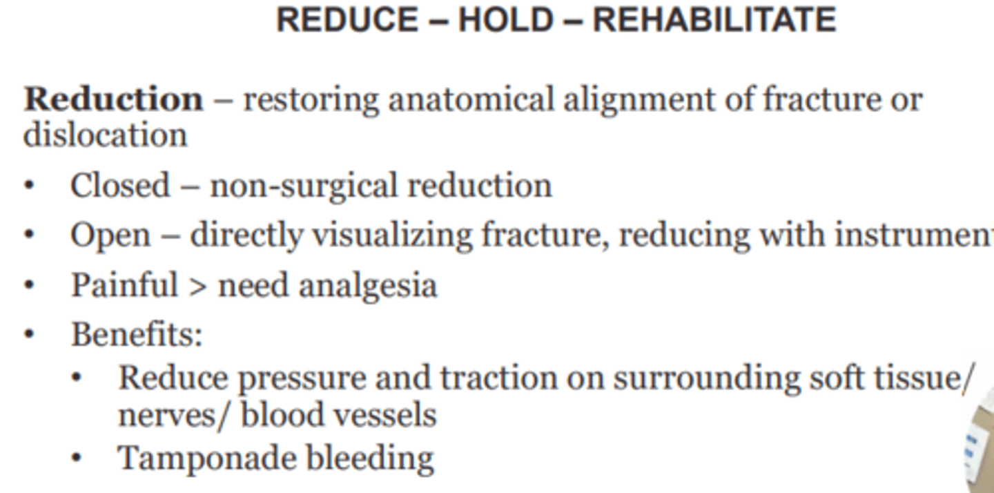 <p>- Reduce pressure &amp; traction on surrounding soft tissues</p><p>- Tamponade bleeding</p>