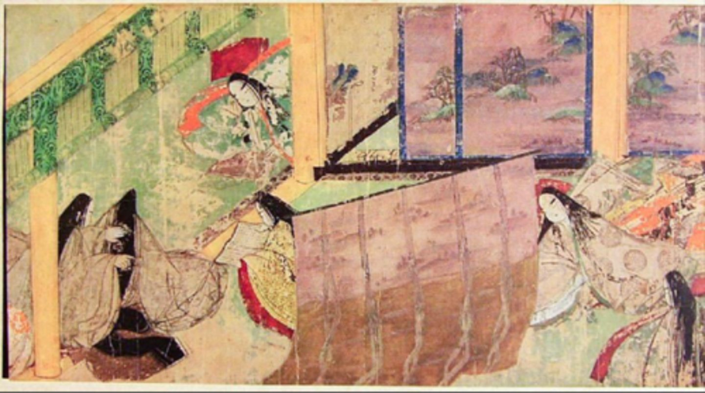 <p>describe the structural elements of the Illustrations from the Tale of Genji and its significance </p>