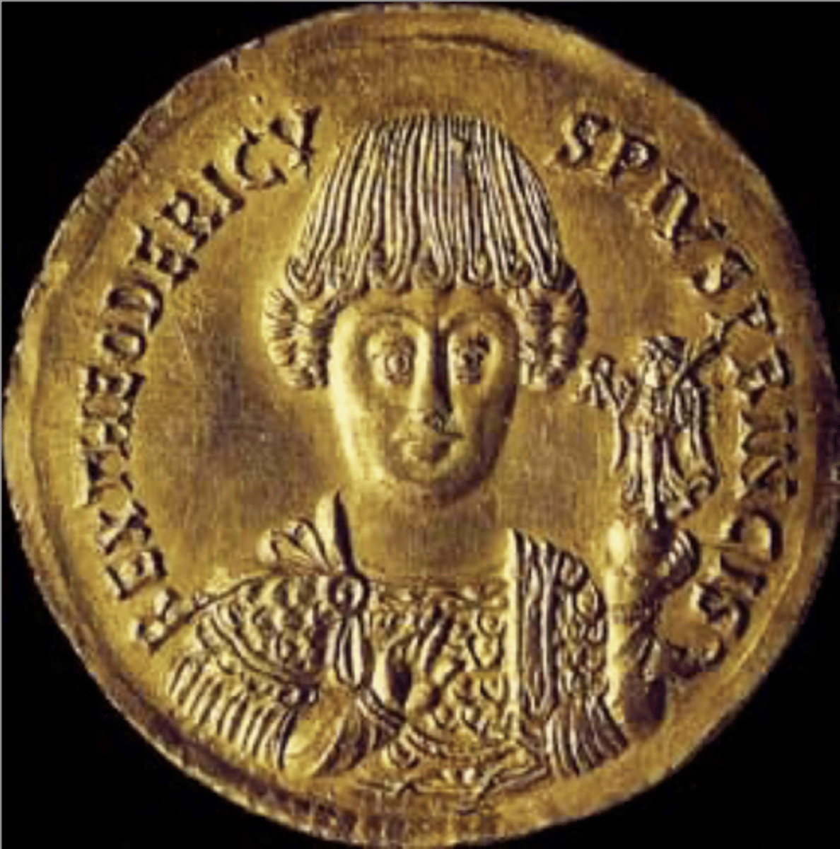 <p>The Medallion of Theodoric the Ostrogoth is a prominent historical artifact from the early 6th century CE, dating to around 525 CE. It is a round, carved stone medallion, and it features a detailed relief portrait of Theodoric the Great, who was the king of the Ostrogothic Kingdom in Italy from 493 to 526 CE.The medallion is one of the few surviving contemporary depictions of Theodoric the Great. It provides valuable insights into the appearance and image of this Ostrogothic king, who played a significant role in the late Roman period and the early Middle Ages. Theodoric is shown as a mature and authoritative figure with distinctive facial features, including a beard and a diadem.</p>