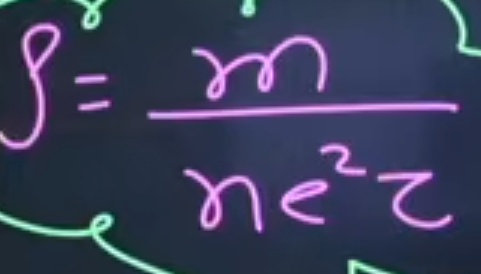 <p>m → Mass</p><p>n → number of electrons</p><p>e → Electrons charge</p><p>t → Relaxation time</p>