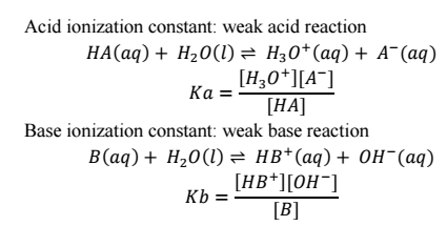<p>(base constant)</p><p>Large Kb → strong base</p>