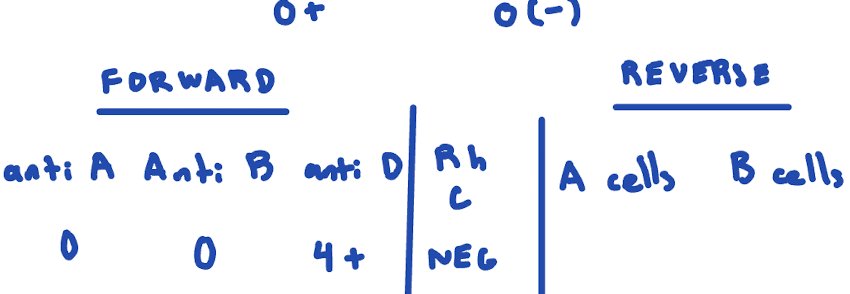<p> Two components of ABO phenotyping, required testing on donor and recipient blood </p><ul><li><p>Forward grouping</p><ul><li><p>RBCs are tested for ABO antigens</p></li><li><p>Determines ABO phenotype</p></li></ul></li><li><p>Reverse grouping</p><ul><li><p>Serum or plasma is tested for ABO antibodies</p></li><li><p>Acts as a control for RBC testing</p></li></ul></li></ul><p></p>