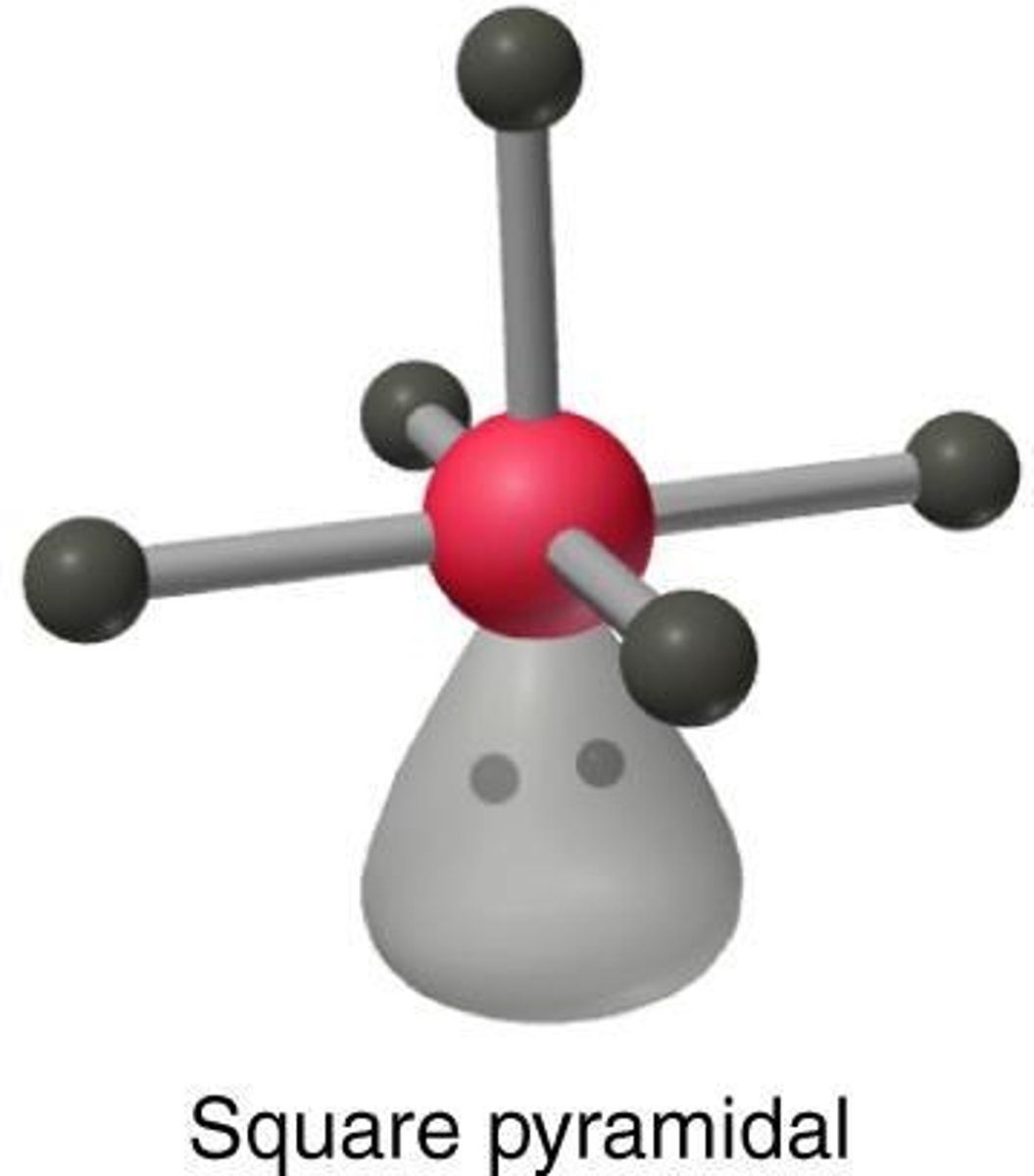 <p>EDF: Octahedral</p><p>Molecular: Square Pyramidal</p><p>Bond Angles: 180 and 90</p>