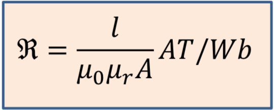 <ul><li><p>l is the centroidal length of the core</p></li><li><p>u0 is permeability of free space</p></li><li><p>ur is the relative premiability</p></li><li><p>A is the cross sectional area of the core</p></li></ul>