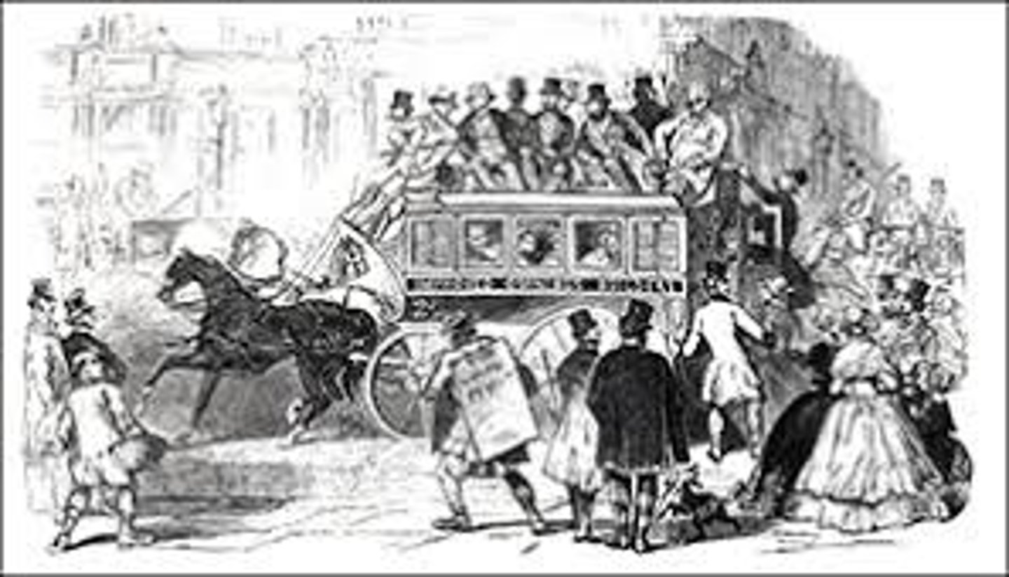 <p>a post-chaise (horse-drawn carriage for transporting passengers and mail)</p>