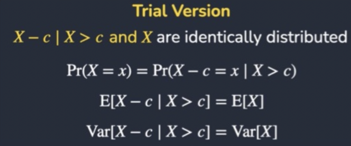 <ul><li><p>The outcomes of previous trials do NOT affect the probabilities of future trials</p></li><li><p>Consider every new trial as the first trial</p></li></ul><p></p>