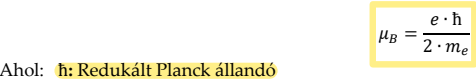 <p>Az elektron spin állapotához tartozó saját mágneses momentum „z” irányú vetületének nagysága Bohr magneton. Fordítottan arányos az elektron tömegével.</p>